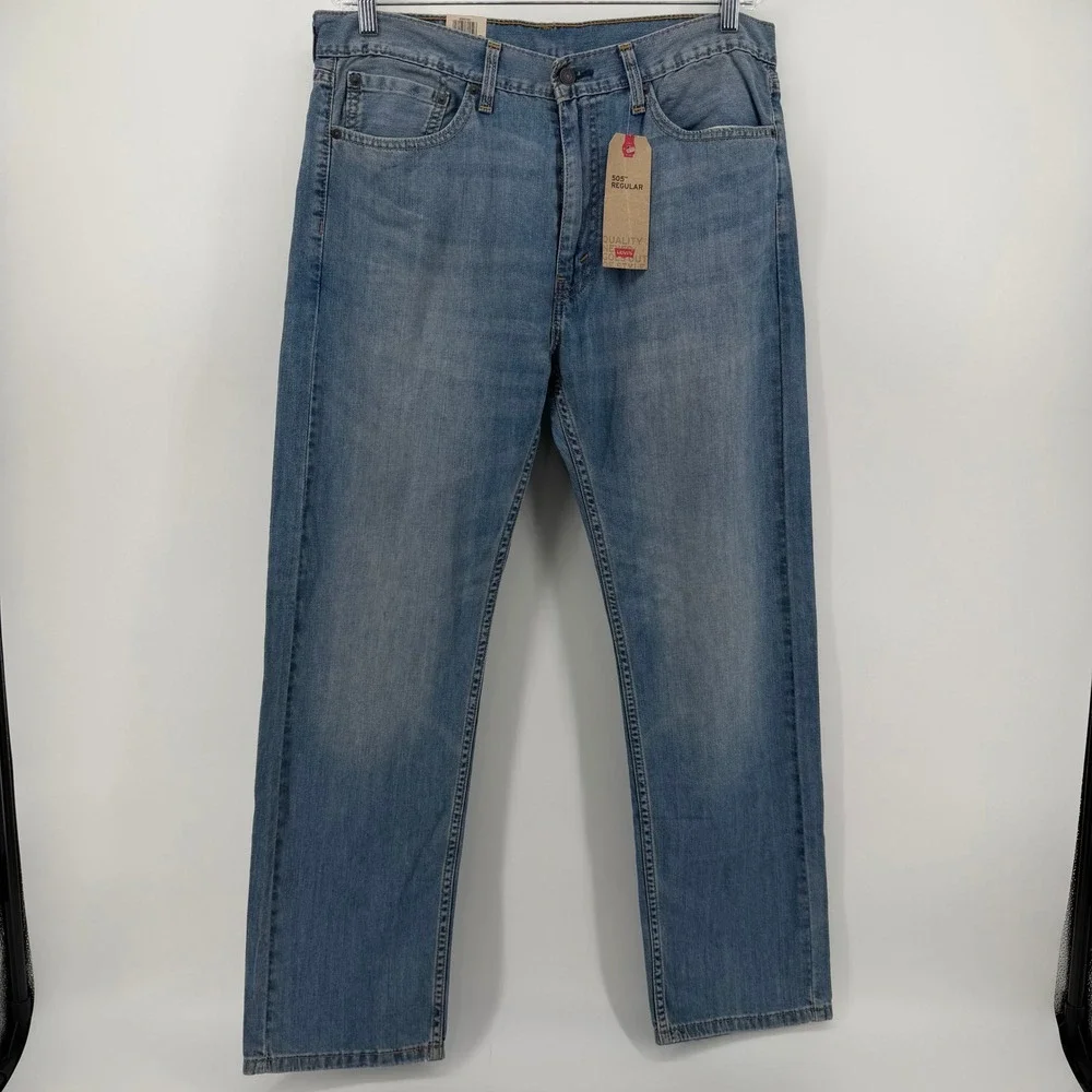 Levis 505 Regular Fit Jeans Mens 36x32 Medium Wash Blue Straight Leg Denim NEW